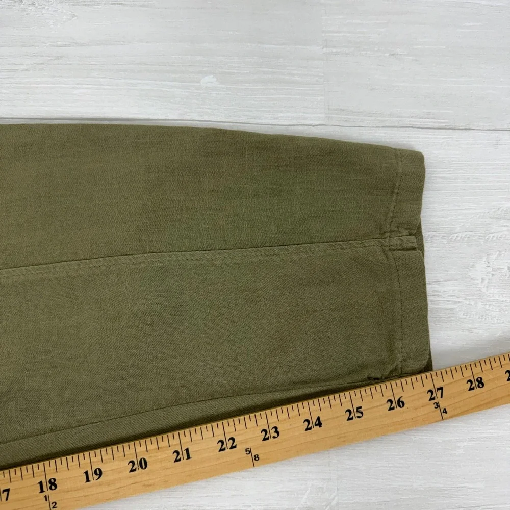 Zara Utility Jumpsuit Women L Olive Green Linen Blend Belted Short Sleeve Safari